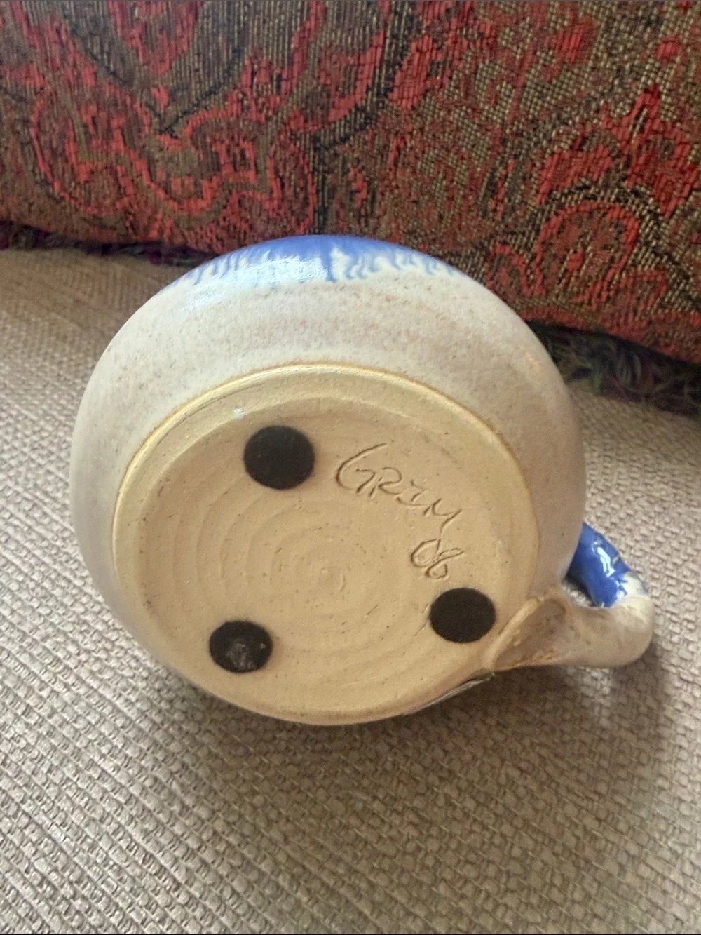 Cave House Crafts Ceramic Oil Lamp in Blue and Cream